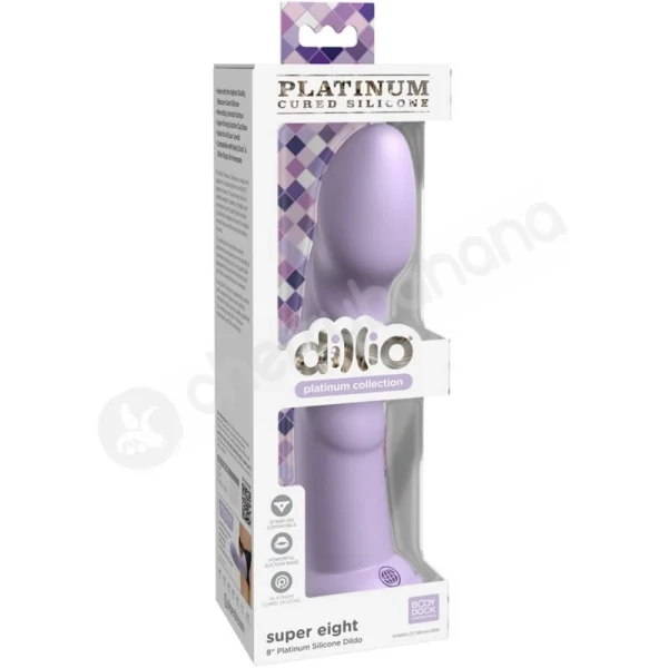 Dillio Platinum Super Eight 8" Purple Silicone Dildo With Suction Cup Body Dock Compatible Base