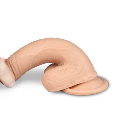 Lovetoy 7 Inch Dual Layered Platinum Silicone Nature Cock with Balls Dildo