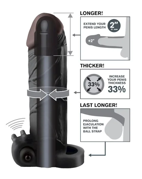 Fantasy X-tensions Vibrating Real Feel 2" Extension - Black