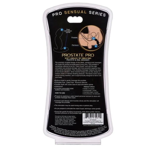 Cloud 9 - Prostate Pro Soft Angled Tip Prostate Anal Massager Black with C Rings