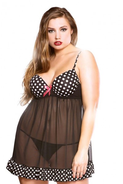 Curve - Underwire Babydoll and G-string - Black (Plus Size)
