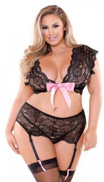 Porsha Lace Top, Garter Belt & Matching Panty Lingerie Set