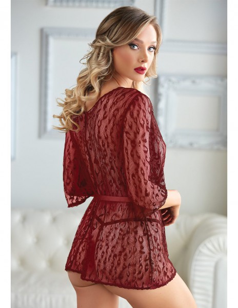 Allure Valentina Leopard Lace Robe with G-string