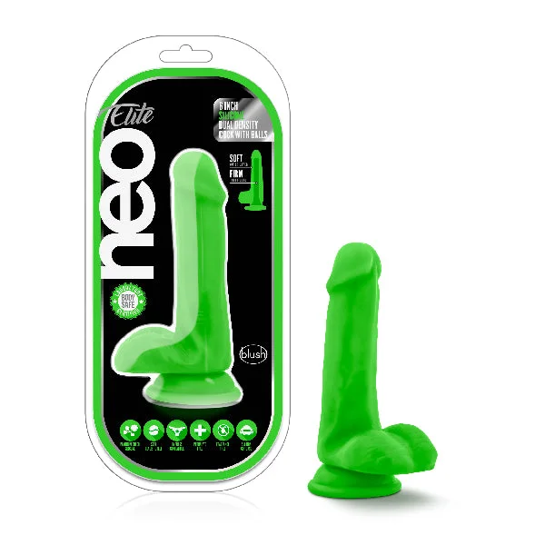 Neo Elite 6in Silicone Dual Density Cock with Balls Neon Green — image 6 of 10