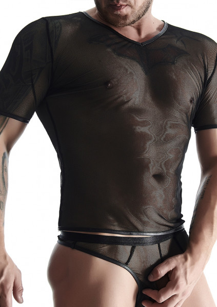 Mesh Men's v-neck t-shirt - Black - Men Wearing Lingerie