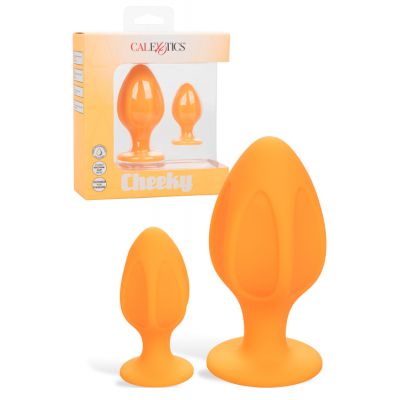 California Exotic Cheeky Orange Silicone Butt Plug Set 2 Pce