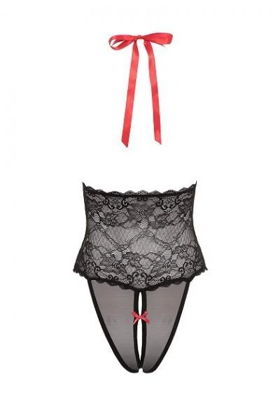 V Plunge Lace & Mesh Teddy Black OS — image 2 of 6