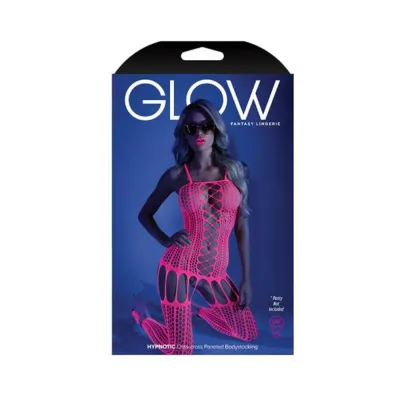Glow Hypnotic Criss cross Paneled Bodystocking Neon Pink Os