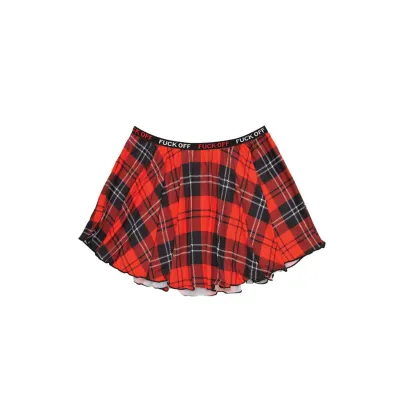 F Ck Off Plaid Skirt Red Plaid L xl