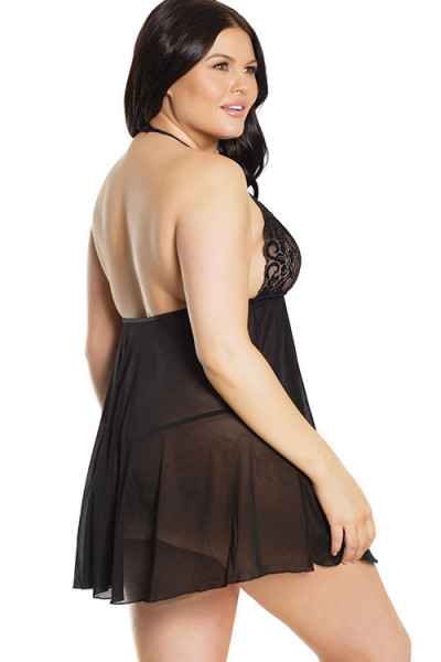 Coquette Tempt Me Black Babydoll with G-string