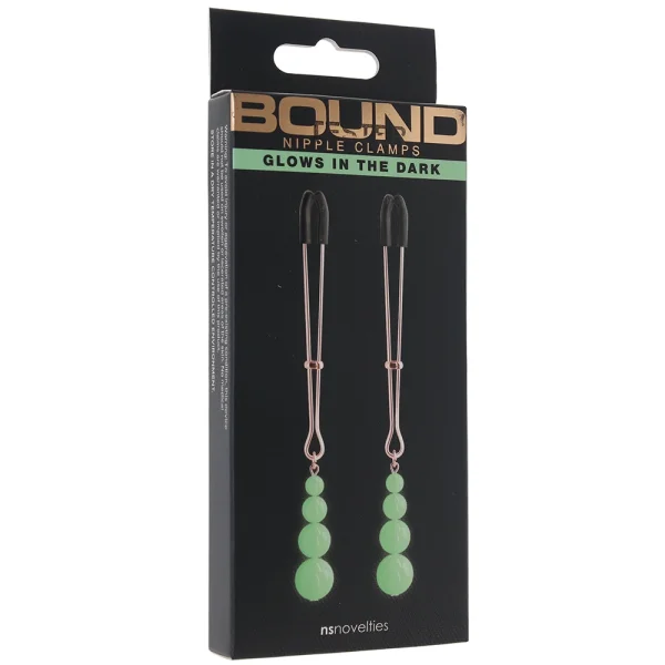 Bound Adjustable G2 Glow In The Dark Nipple Clamps by NS Novelties - Rose Gold