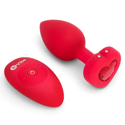 B Vibe Medium Large Remote Control Vibrating Jewelled Heart Plug