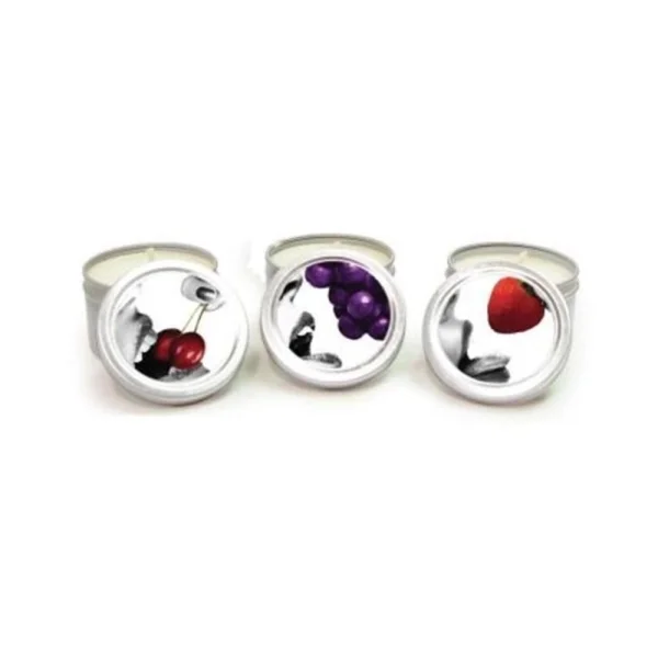 Earthly Body Edible Massage Candle Threesome (strawberry, Grape & Cherry In 2oz Size)