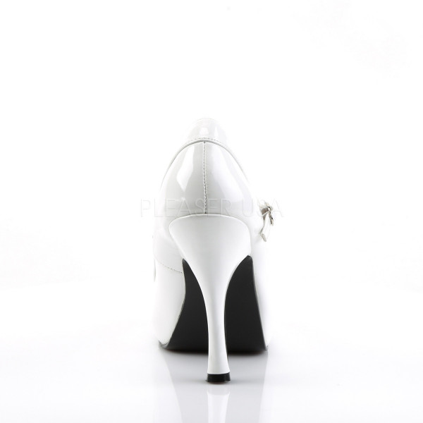 PRETTY-50 - 4 1/2" Heel, White Pat Mary Jane Heel with Adjustable Strap