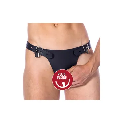 Double Leather Brief With Penis Hold And Dildo