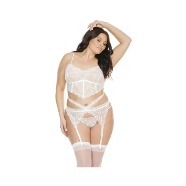 Diva Bra, Garterbelt, And G-string White Os Xl