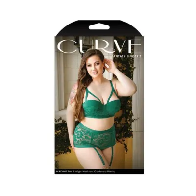 Curve Nadine Longline Contour Cup Bra High Waist Panty With Removable Garters Emerald 1x 2x