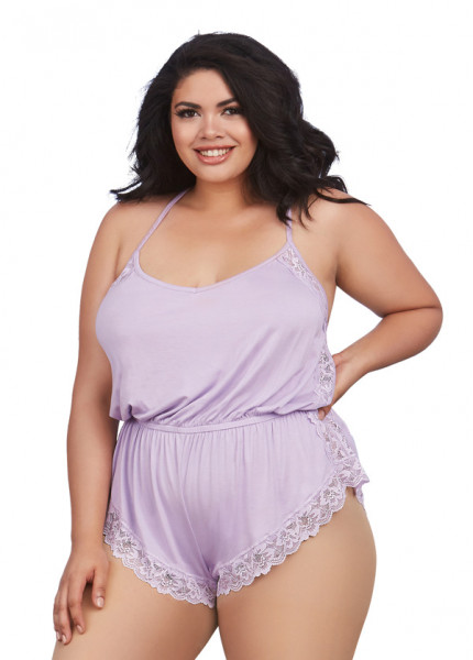 Dreamgirl 1X Lavender Soft Knit Jersey Sleepwear Romper