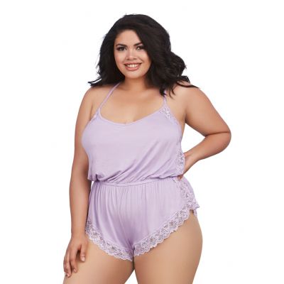 Dreamgirl 1X Lavender Soft Knit Jersey Sleepwear Romper