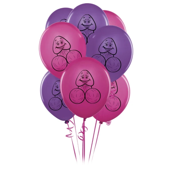 Pipe Dreams Bachelorette Party Favors Pecker Balloons PINK & PURPLE 8 pcs.