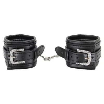 Love In Leather Faux Leather Cuffs with Diamantes