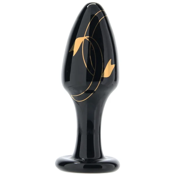 Secret Kisses Handblown Glass Anal Plug 4" - Black & Gold