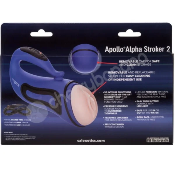 Apollo Alpha Stroker 2 30 Function Vibrating Blue Penis Masturbator