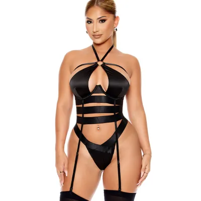 Soft Life Black Ribbon Bustier Set By Forplay