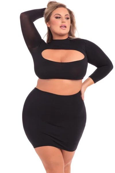 Pink Lipstick - Stop and Stare 2 Pc Skirt Set - 3x-4x - Black