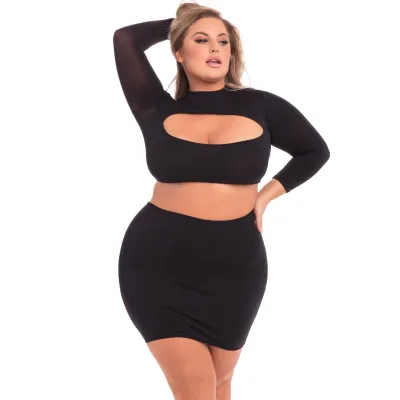 Pink Lipstick Stop and Stare 2 Pc Skirt Set 3x 4x Black