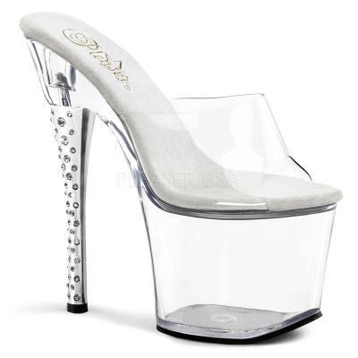 DIAMOND 701 7 Rhinestone Imbedded Heel Platform Slide