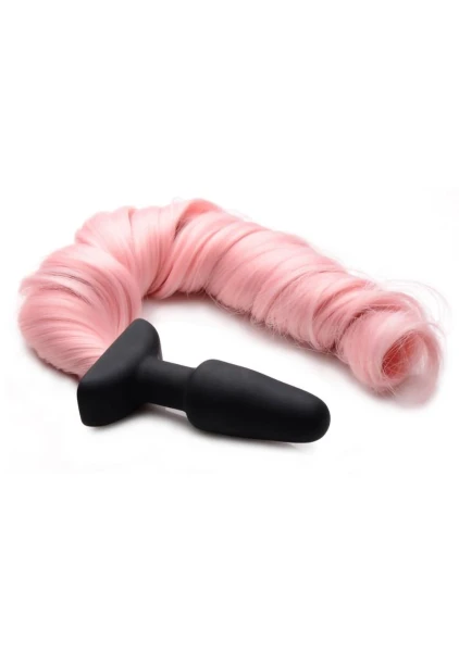 Tailz Black Silicone Anal Plug With Pink Pony Faux Fur Tail