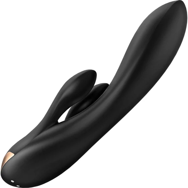 Satisfyer Double Flex Rechargeable Waterproof App Enabled 12-Function Rabbit Vibrator - Black
