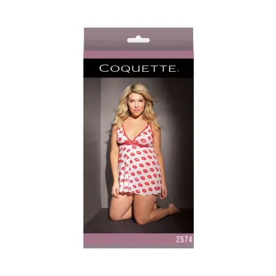 Babydoll And Thong White red Xl