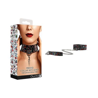 Ouch Old School Tattoo Printed Collar And Leash