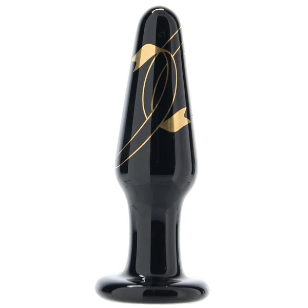 Secret Kisses Handblown Glass Anal Plug 4" Slim - Black & Gold