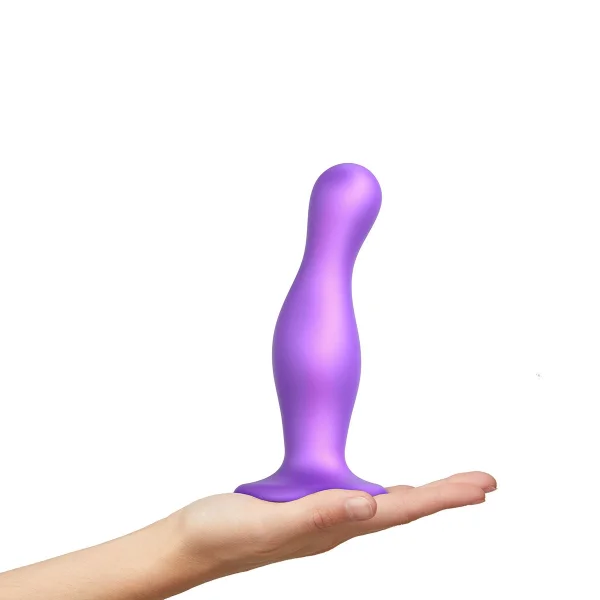 Strap-on-Me Hybrid Collection Curvy Silicone Suction Cup Dildo - L Metallic Purple
