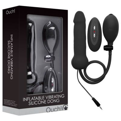 Inflatable Vibrating Silicone Dong Black