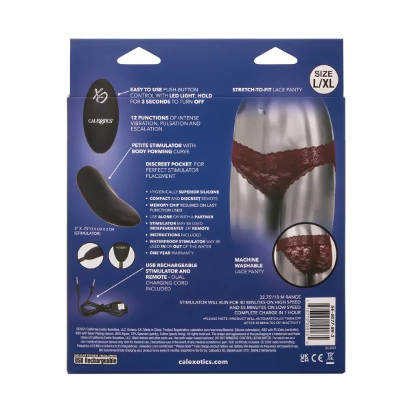 Remote Control Lace Panty Set - L- XL - Burgundy