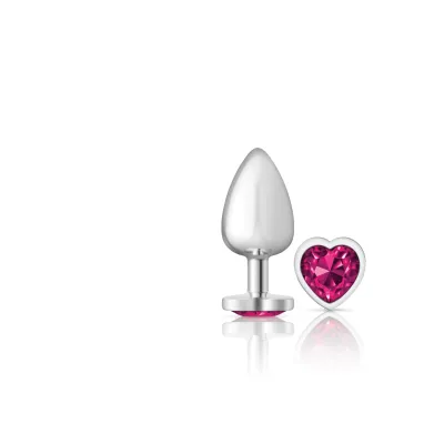 Cheeky Charms Silver Metal Butt Plug Heart Bright Pink Large