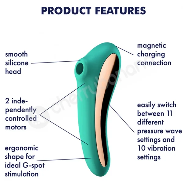 Satisfyer Green Dual Kiss 2 In 1 Vibrating & Pressure Wave Stimulator