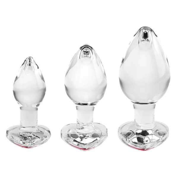 Adam & Eve Red Heart Gem Glass Plug Set