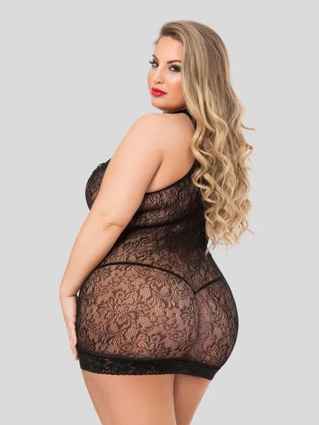 Lovehoney Plus Size Black Lace Keyhole Front Mini Dress