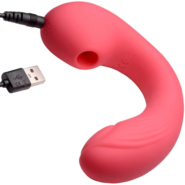 Shegasm Joy-Pulse Flexible Silicone G-Spot Pulsing Vibrator & Pressure Wave Clitoral Stimulator - Pink