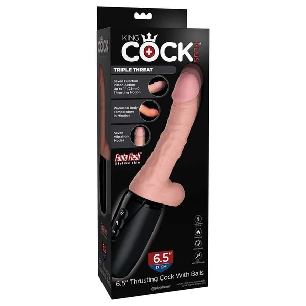 King Cock Plus Triple Threat 6.5 Inch Thrusting Cock Flesh Pink — image 12 of 14
