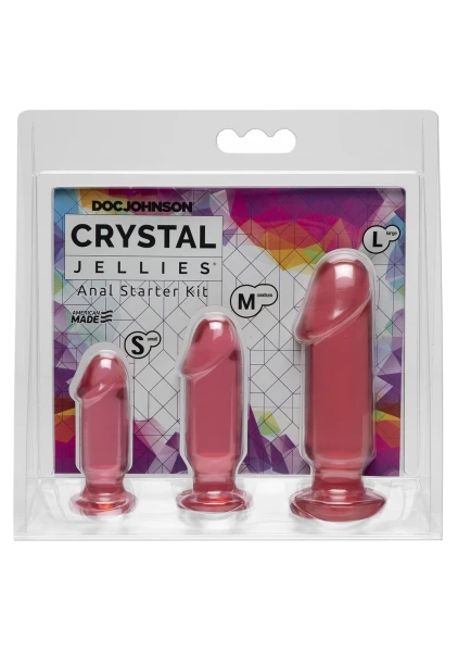 Doc Johnson Crystal Jellies Anal Starter Kit with 3 Penis Shaped Plugs - Pink