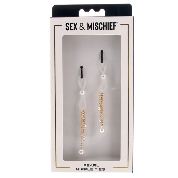 Sex & Mischief Pearl Nipple Ties By Sportsheets - White & Gold