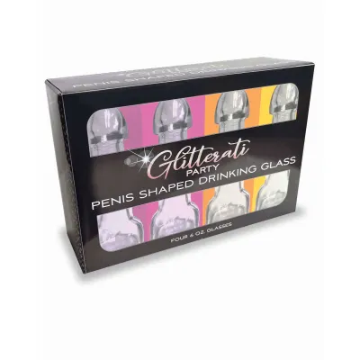 Glitterati Penis Drinking Glass Set of 4 6 Oz