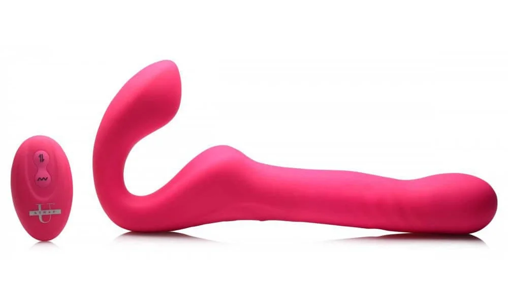 Mighty-Thrust Thrusting and Vibrating Strapless  Strap-on With Remote  - Pink