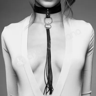 Maze Vegan Tassel Choker Collar Black Whip Necklace